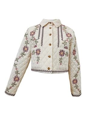 Christian Lacroix Cream Quilted Jacket with Floral Embroidery